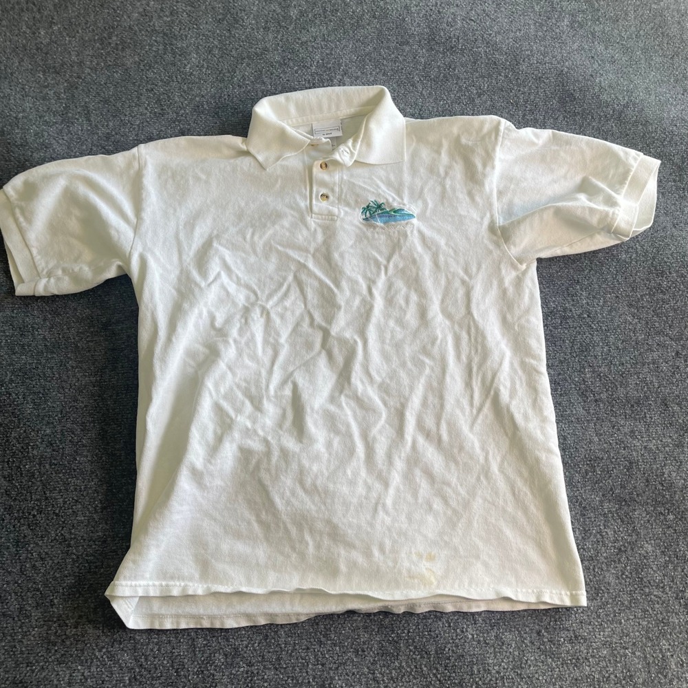 Cotton Deluxe by Anvil Mens White Hawaii Embroidered Polo Shirt Large Vintage